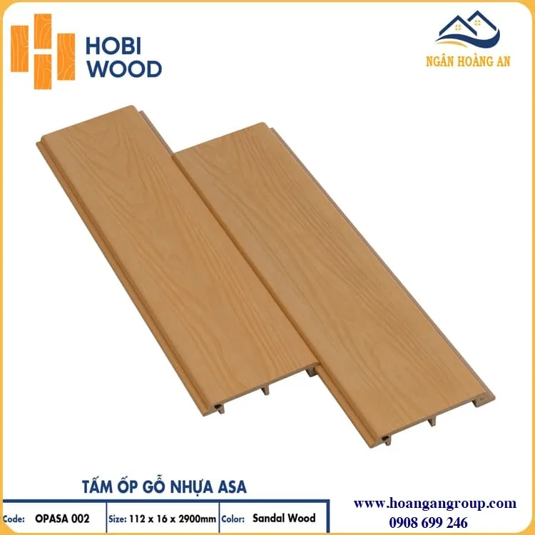 Tấm Ốp Gỗ Nhựa Ngoài Trời Hobi Wood Phủ ASA OPASA 002 Sandal Wood